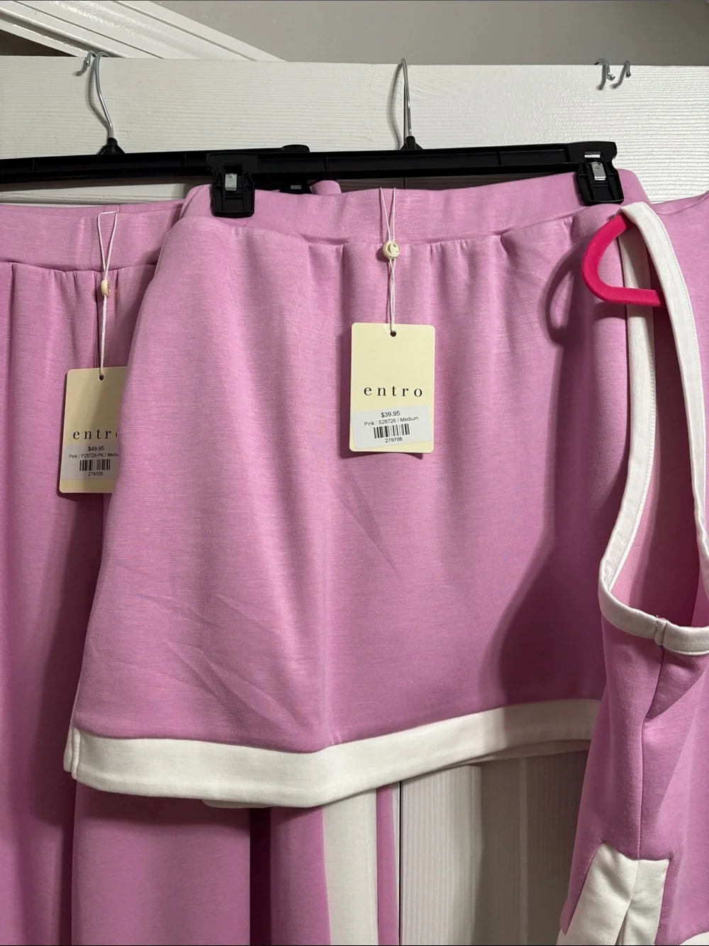 entro Pink Cropped Tank, pants and skort set with White Trim - Picture 3 of 16